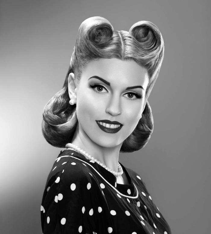 coiffures rockabilly femmes look rétro robe à pois vintage victoire rouleaux