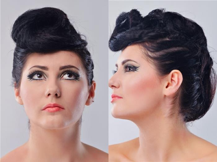 coiffure rockabilly look rétro cheveux noirs épinglés