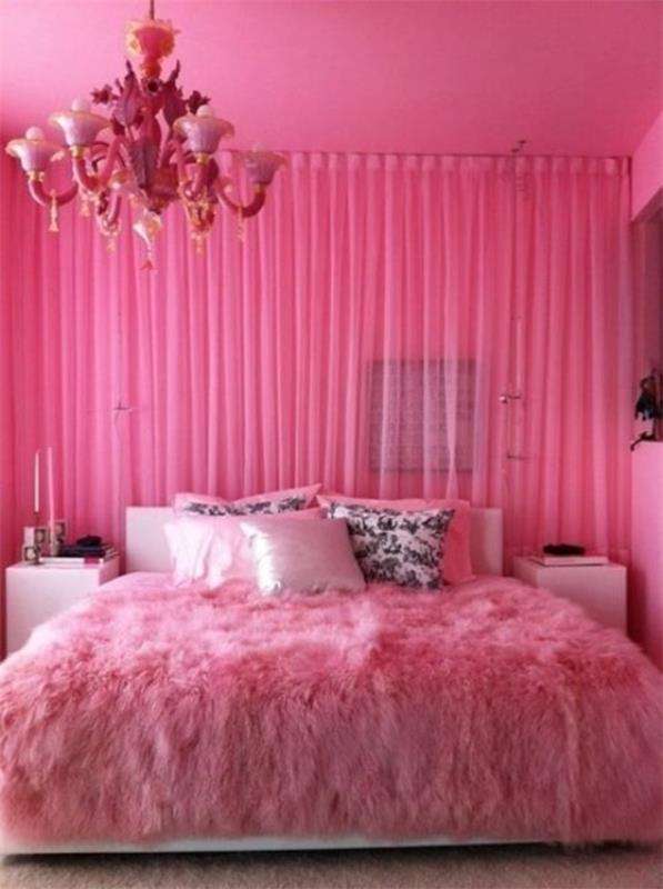 różowy koc z futra sypialni