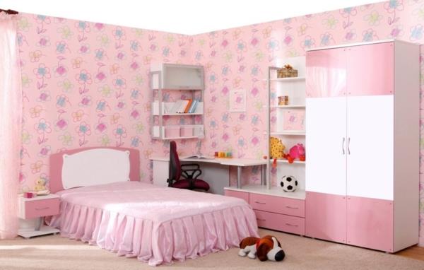 różowe szafy sypialniane w wysokim połysku białe