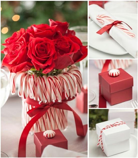 roses idée cadeau noël cannes de bonbon décoration