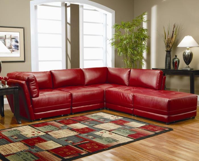 canapé rouge salon ameublement grand tapis