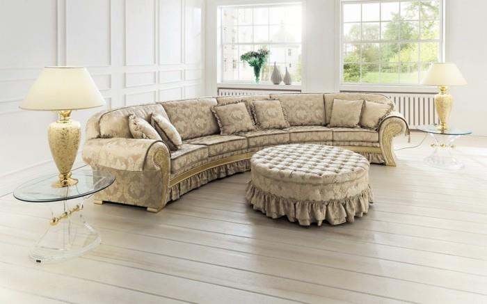 canapé rond design luxueux couleurs vives plancher de planche