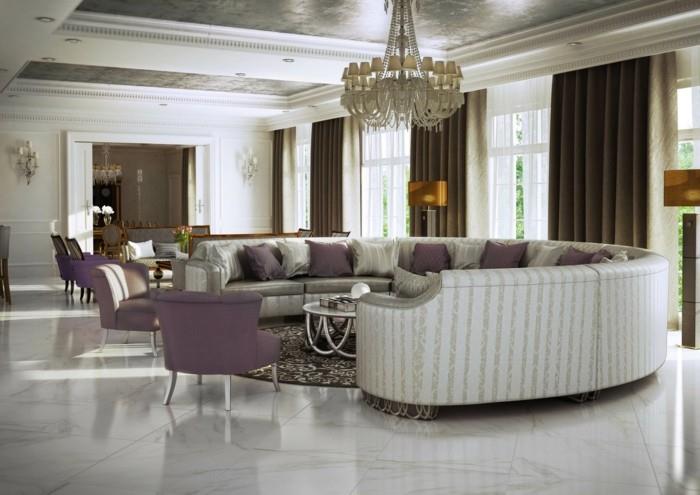 canapé rond design chic tapis rond chaises violettes