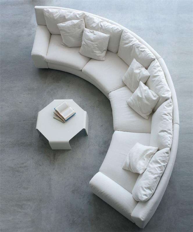 canapé rond canapé rond blanc coussins blancs table basse blanche