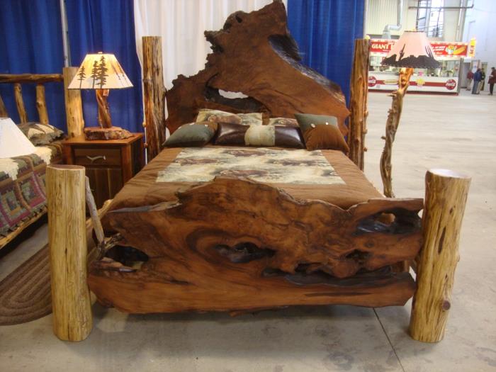 meble rustykalne podwójne łóżko naturalne drewno