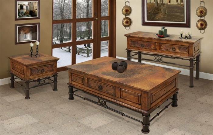 Meubles rustiques salon table basse commode table de chevet bois métal