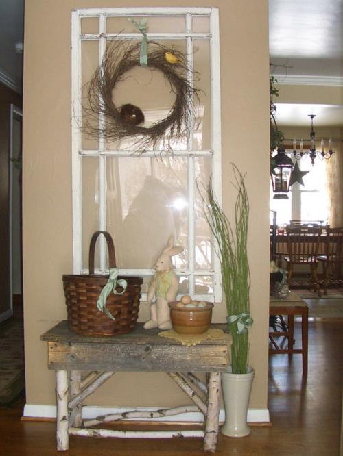 table de couronne de lapin de panier d'oeufs de pâques de style rustique