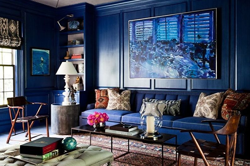 S jakými barvami se modrá shoduje - design obývacího pokoje