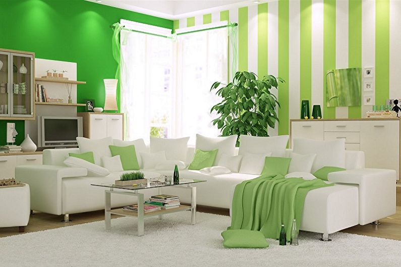 Зелен цвят в интериора на хола - Цветова комбинация