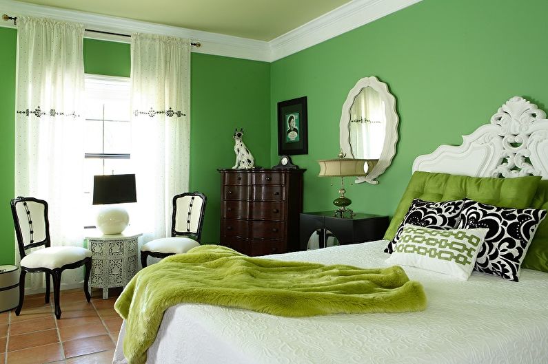 Зелен цвят в интериора на спалнята - Цветова комбинация