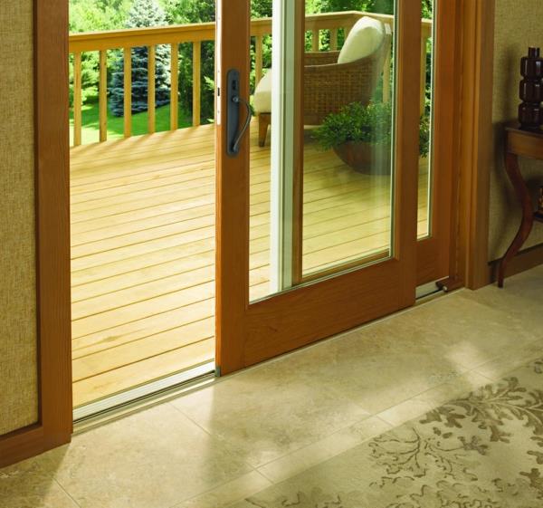 porte coulissante design verre bois patio