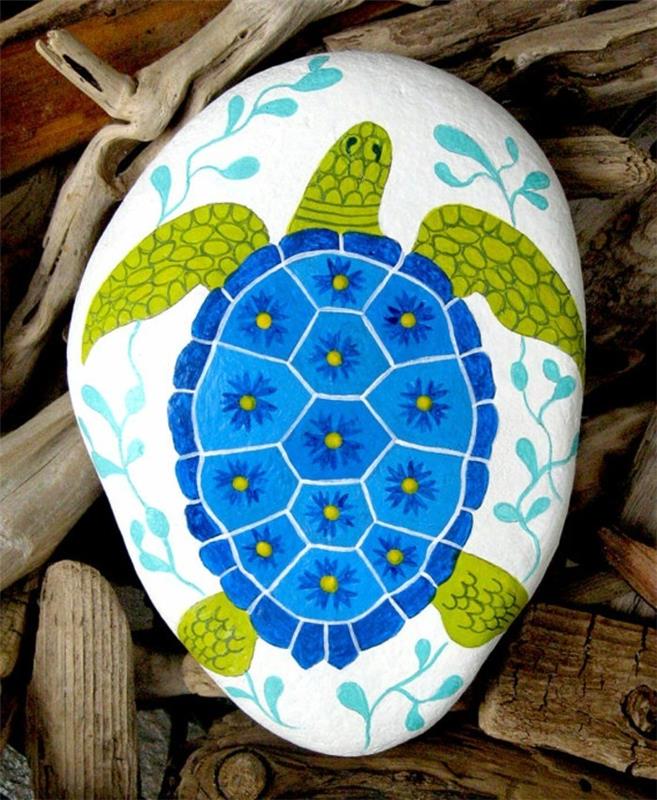 pomysł na malowanie żółwia z kamieniami rzecznymi