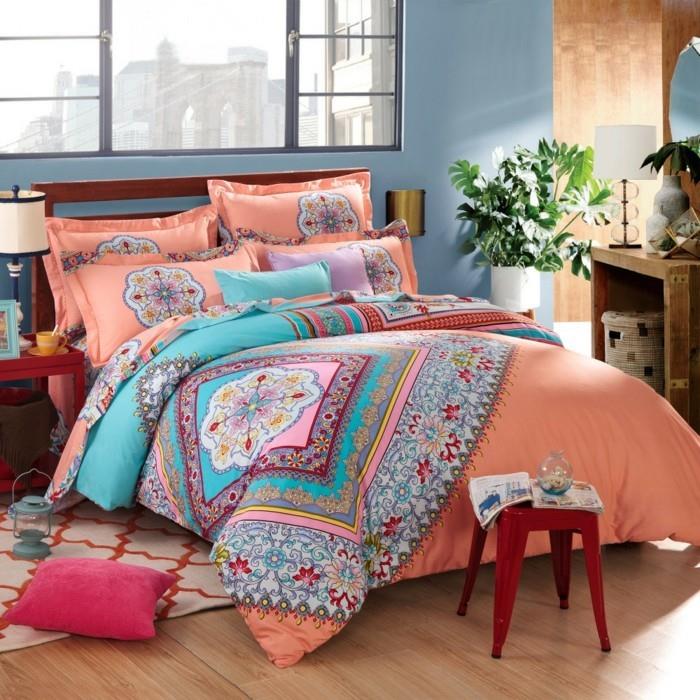 confort de couchage style bohème linge de lit beau revêtement de sol aspect bois coloré
