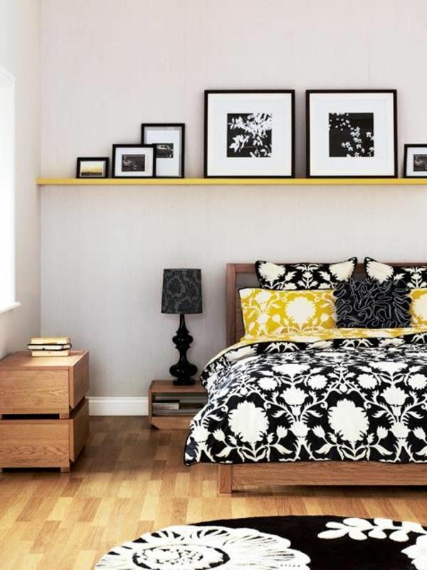 idées de décoration de chambre noir blanc jaune motif de fleurs idées de décoration pour la chambre