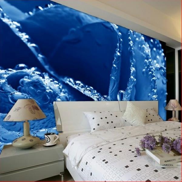 sypialnia sypialnia projekt ściany niebieskie białe łóżko