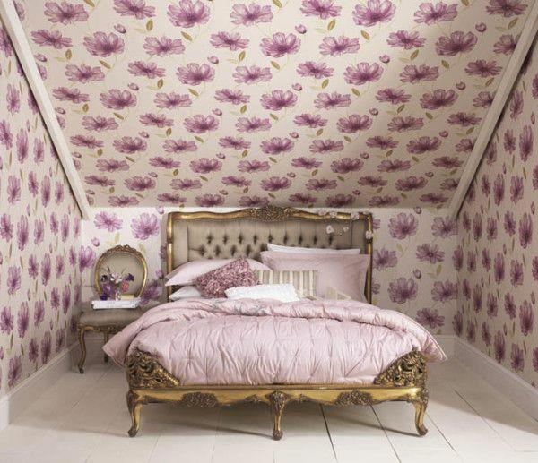 sypialnia sypialnia projekt ściany sufit wzór kwiatowy