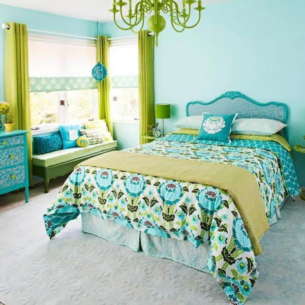 projekt ściany sypialni świeże kolory zielony