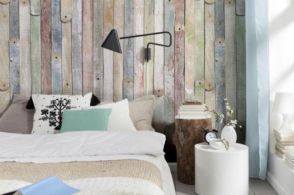 sypialnia sypialnia projekt ściany rustykalne drewniane listwy