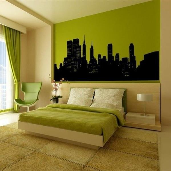 idées de design de chambre vert minimaliste avec lit en vinyle