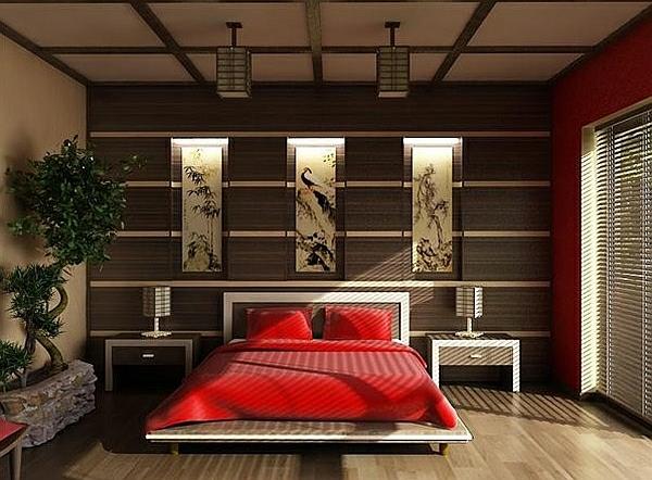 chambre à coucher mis en place couvre-lit en velours rouge asiatique