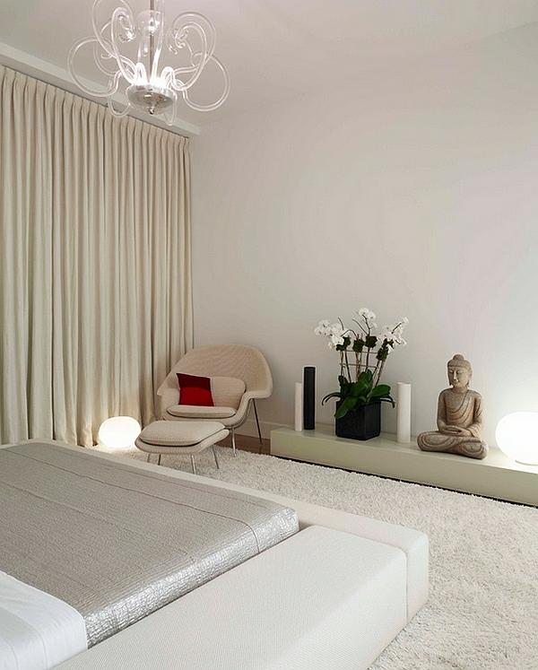 Ameublement de chambre fauteuil asiatique ottoman tapis à poils longs blanc