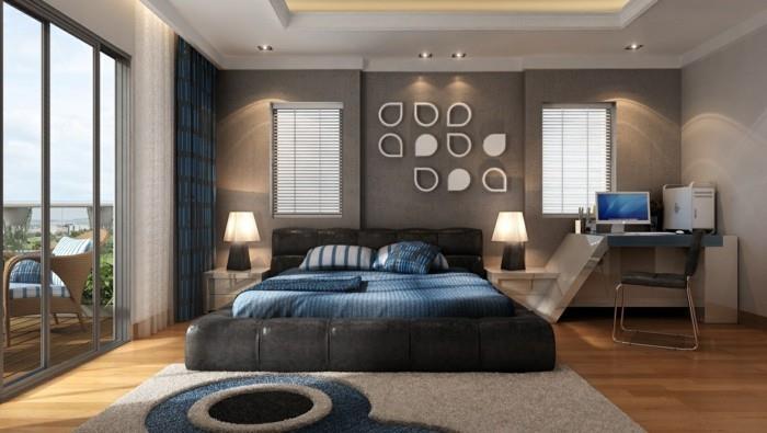 Ameublement de chambre à coucher lit moderne beau mur d'accent accents bleus
