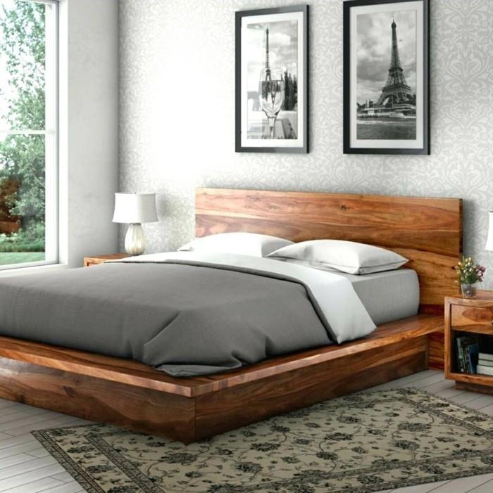 papier peint de lit en bois de conception de chambre à coucher