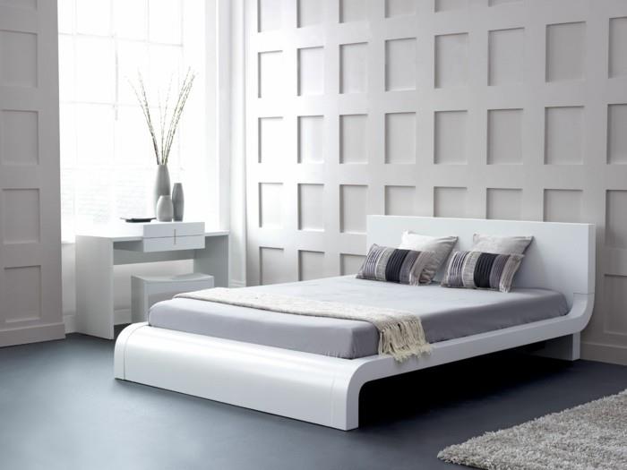 idées de chambre à coucher lit moderne design gris sol