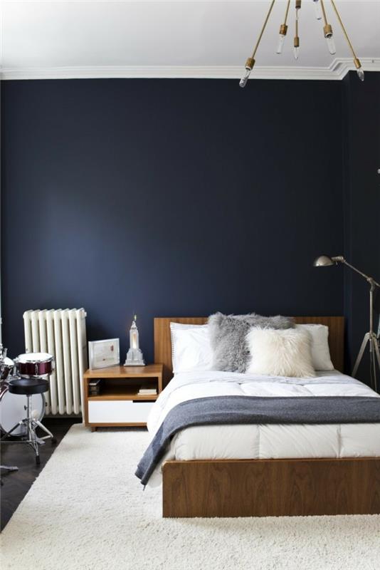 idées de chambre tapis blanc murs bleus