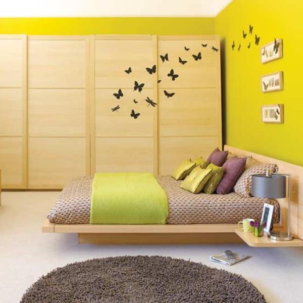 Couleur du mur de la chambre lit en bois de style asiatique vert vif farbiden