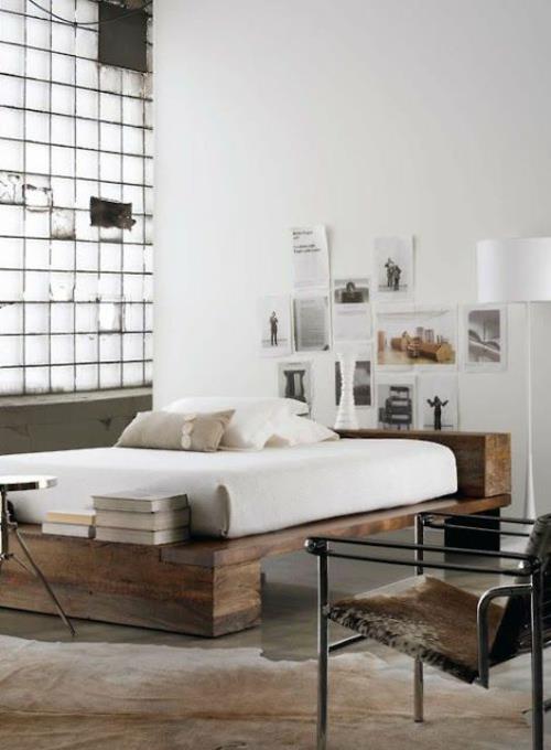 poteau de lit en bois asiatique minimaliste de conception de mur de chambre à coucher