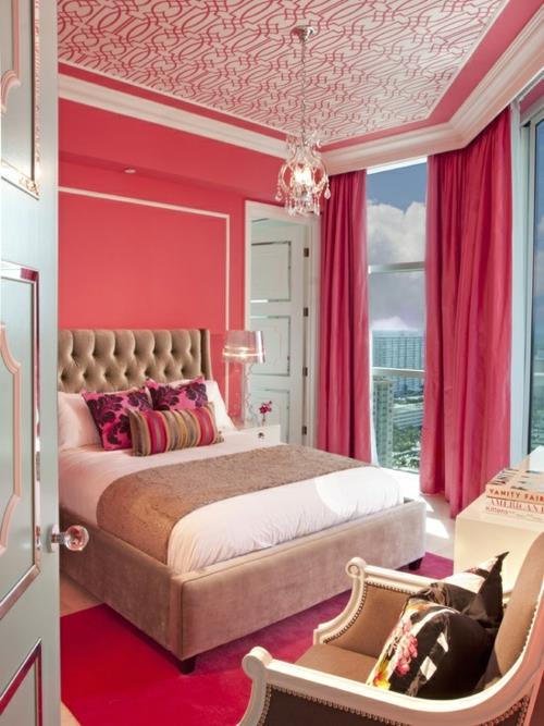 mur de chambre design couleur de mur rouge saumon rose style femmes