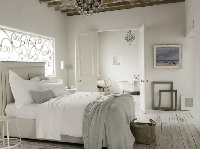 Chambre à coucher plancher en bois blanc cadre décoratif poutres en bois