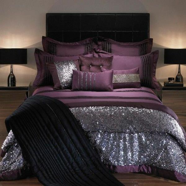 pomysły na projekt sypialni z fioletowym czarnym srebrem