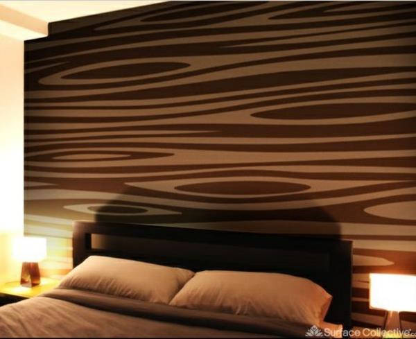 chambre mur design lit mur papier peint brown