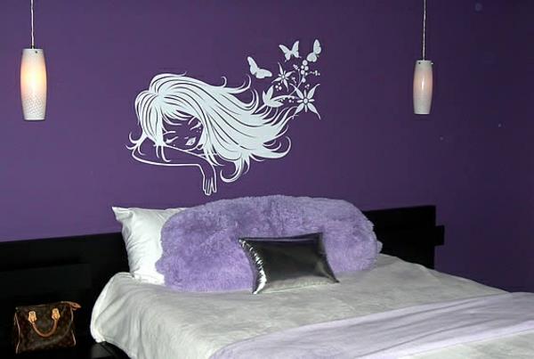 Sypialnia projekt ściany fioletowe pomysły na ścianę