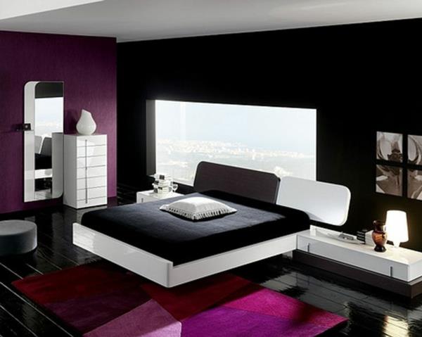 sypialnia projekt ściany projekt ściany różowe i czarne łóżko