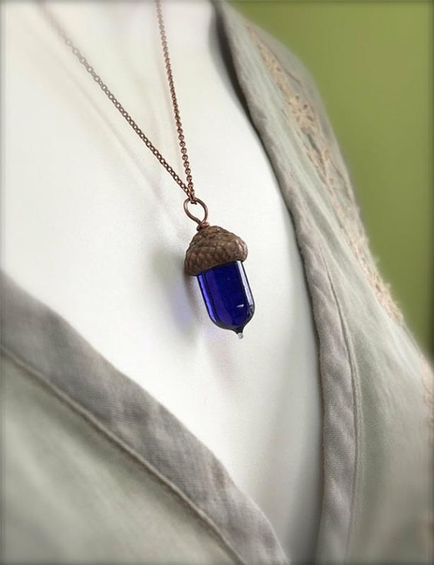 bijoux pendentif gland bleu verre pendentif hans collier
