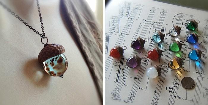 bijoux pendentif gland bijoux faits à la main verre