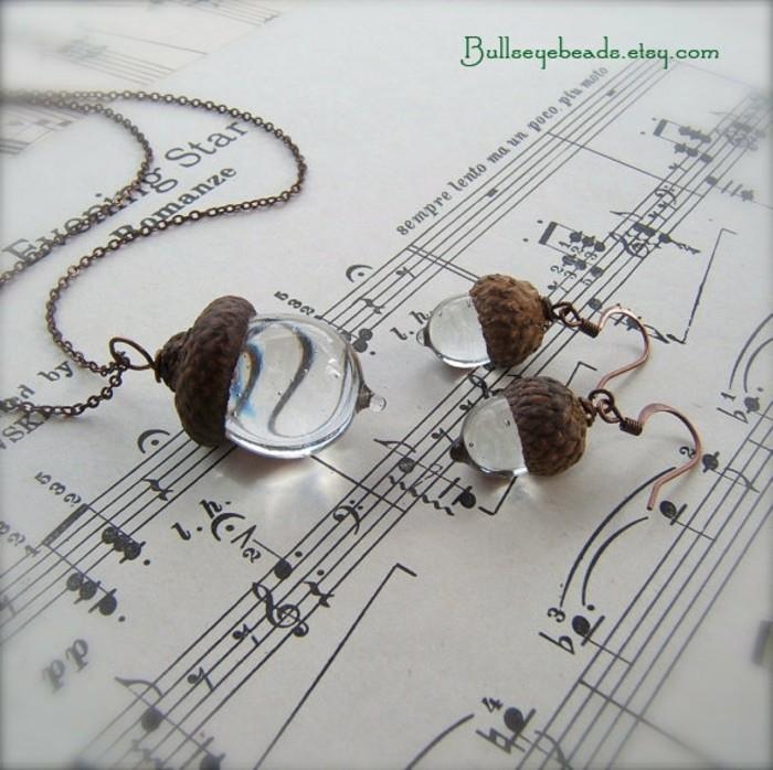 bijoux pendentif verre recyclé chêne bijoux faits à la main collier boucles d'oreilles