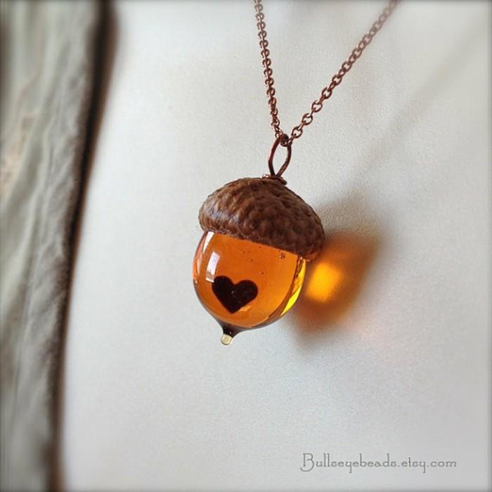 bijoux pendentif bijoux en verre gland jaune bijoux faits à la main collier