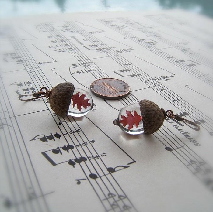bijoux pendentifs automne gland boucles d'oreilles en verre