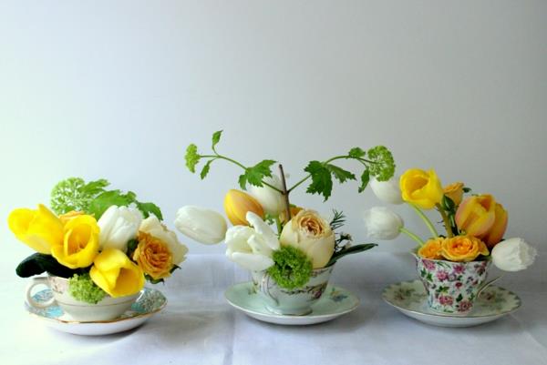 belles idées de déco printemps tasses à thé tulipes