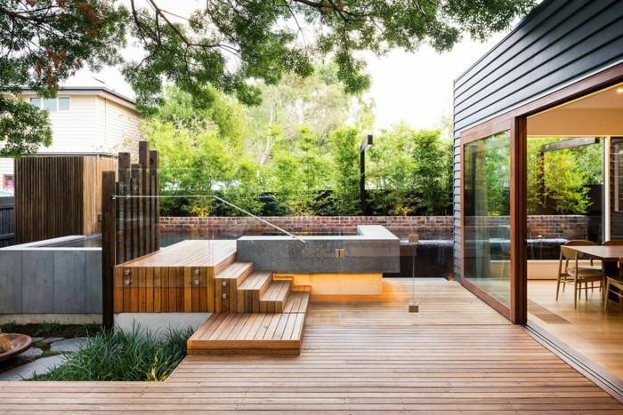 piękne ogrody nowoczesne podwórko z drewnianą podłogą
