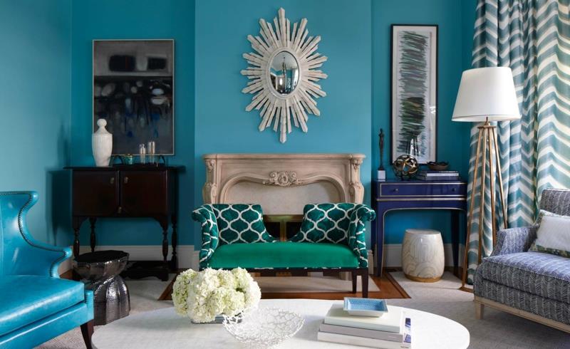 belle couleur de mur bleu turquoise salon couleurs tendances des murs