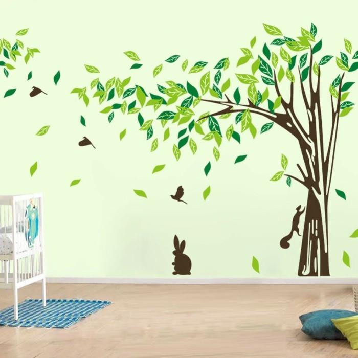 beaux stickers muraux feuilles arbre peinture murale gris clair