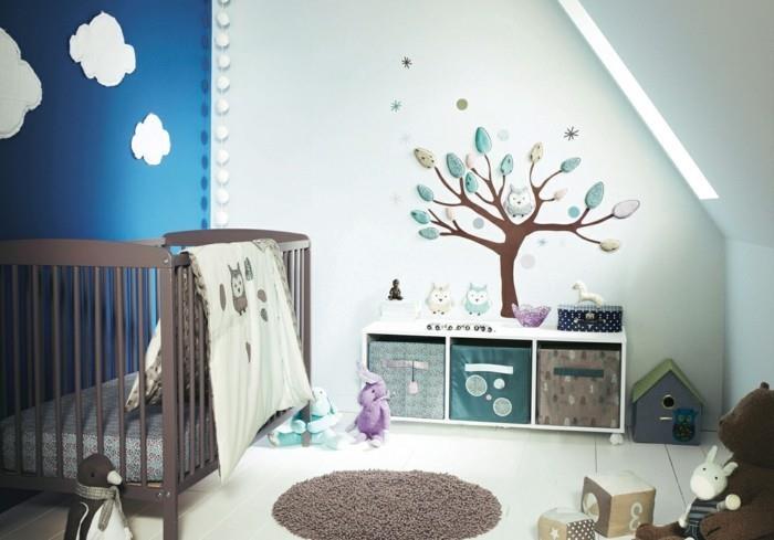 beaux stickers muraux idées de déco chambre d'enfant arbre mur bleu