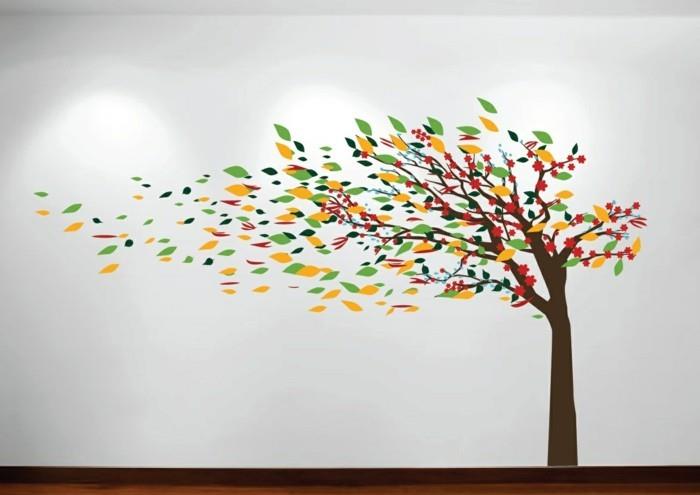 beaux stickers muraux arbre coloré qui tombe des feuilles
