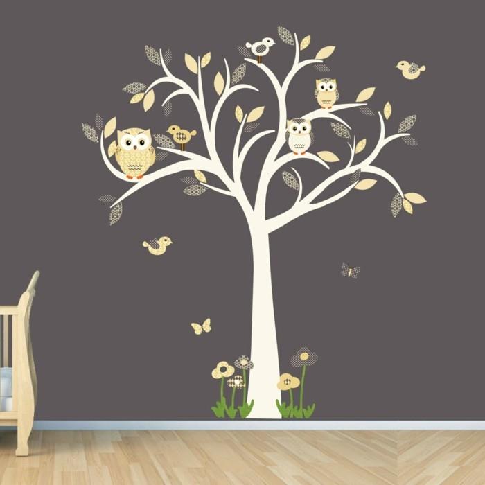 beaux stickers muraux peinture murale grise arbre fleurs